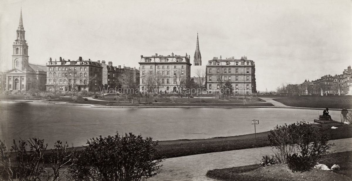 Public Gardens Boston MA Cityscape Architecture Church Steeple Vtg. Photo 19thC.