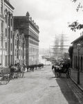 Sydney Phillip Street Harbour Ships Horses Carts Buildings Vtg. Photo 19thC.