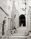 House St Veronica Jerusalem Alleyway Stone Steps People Vtg. Photo 19thC.