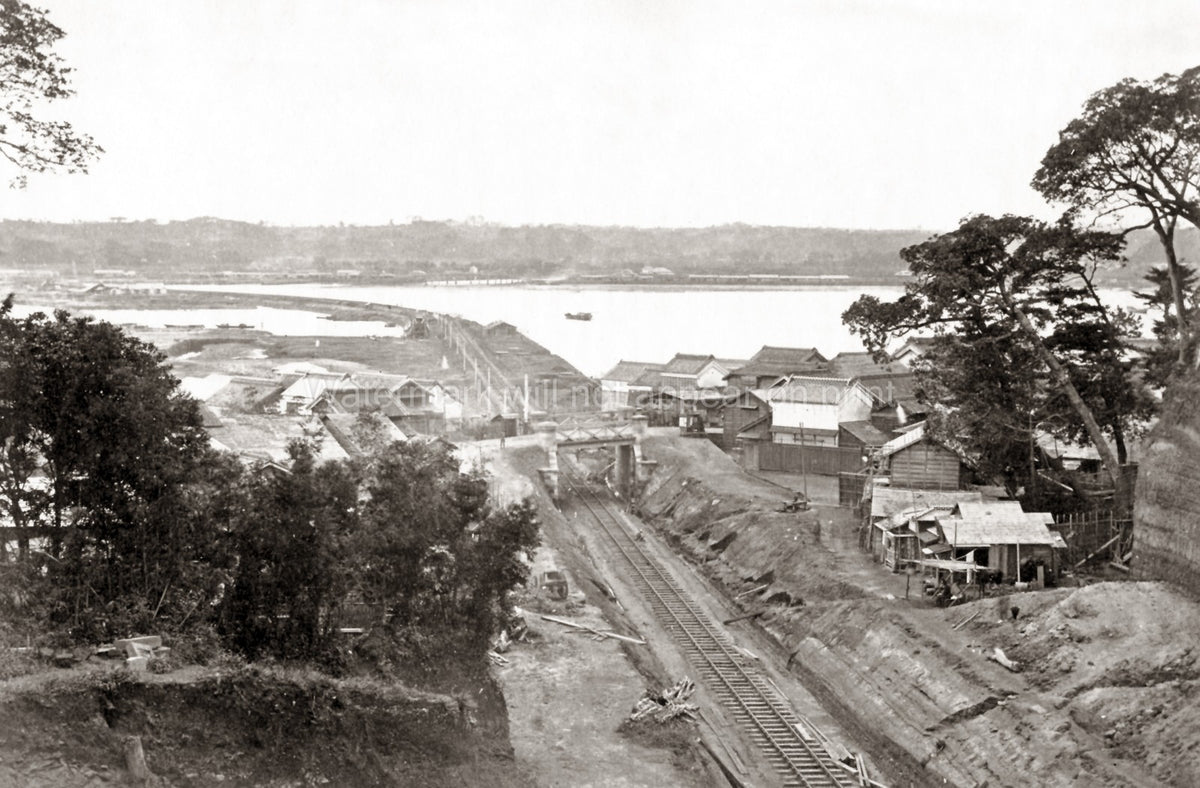 Japan Railway Line Kanagawa Yokohama Train Tracks Bridge River Vtg. Photo 19thC.