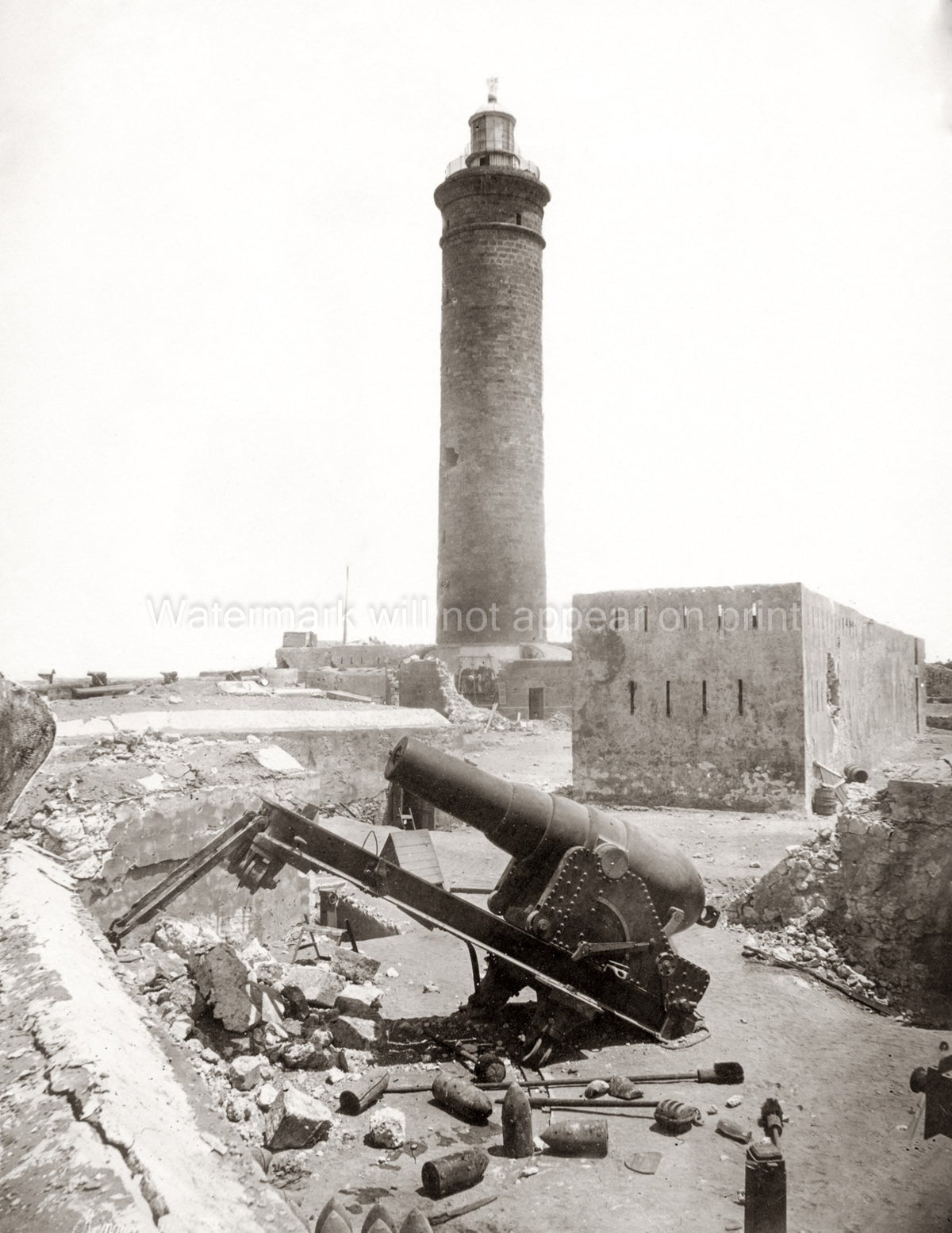 Alexandria Egypt Lighthouse Cannon Fort Rubble Artillery Vtg. Photo 19thC.