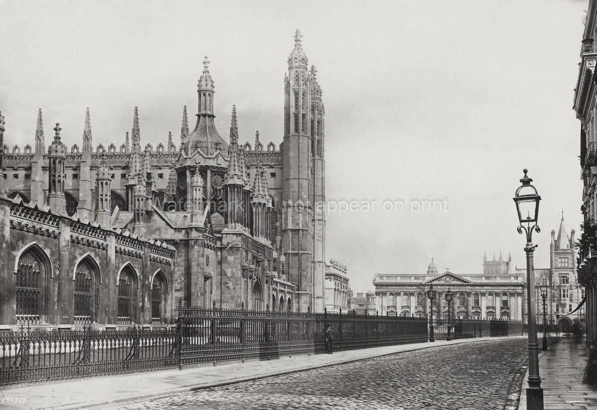 Kings College Cambridge Chapel Gothic Architecture Street Vtg. Photo 19thC.