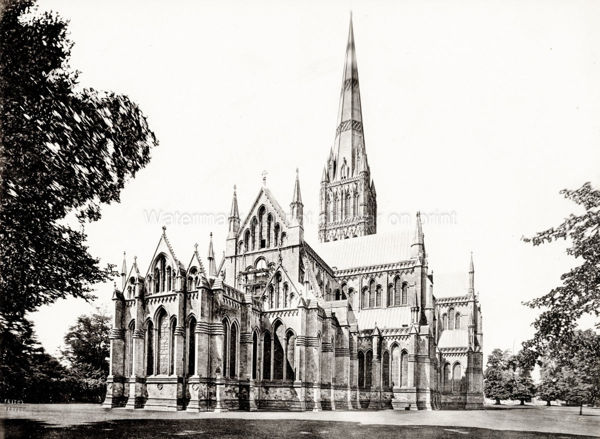 Salisbury Cathedral England Gothic Architecture Spire Church Vtg. Photo 19thC.