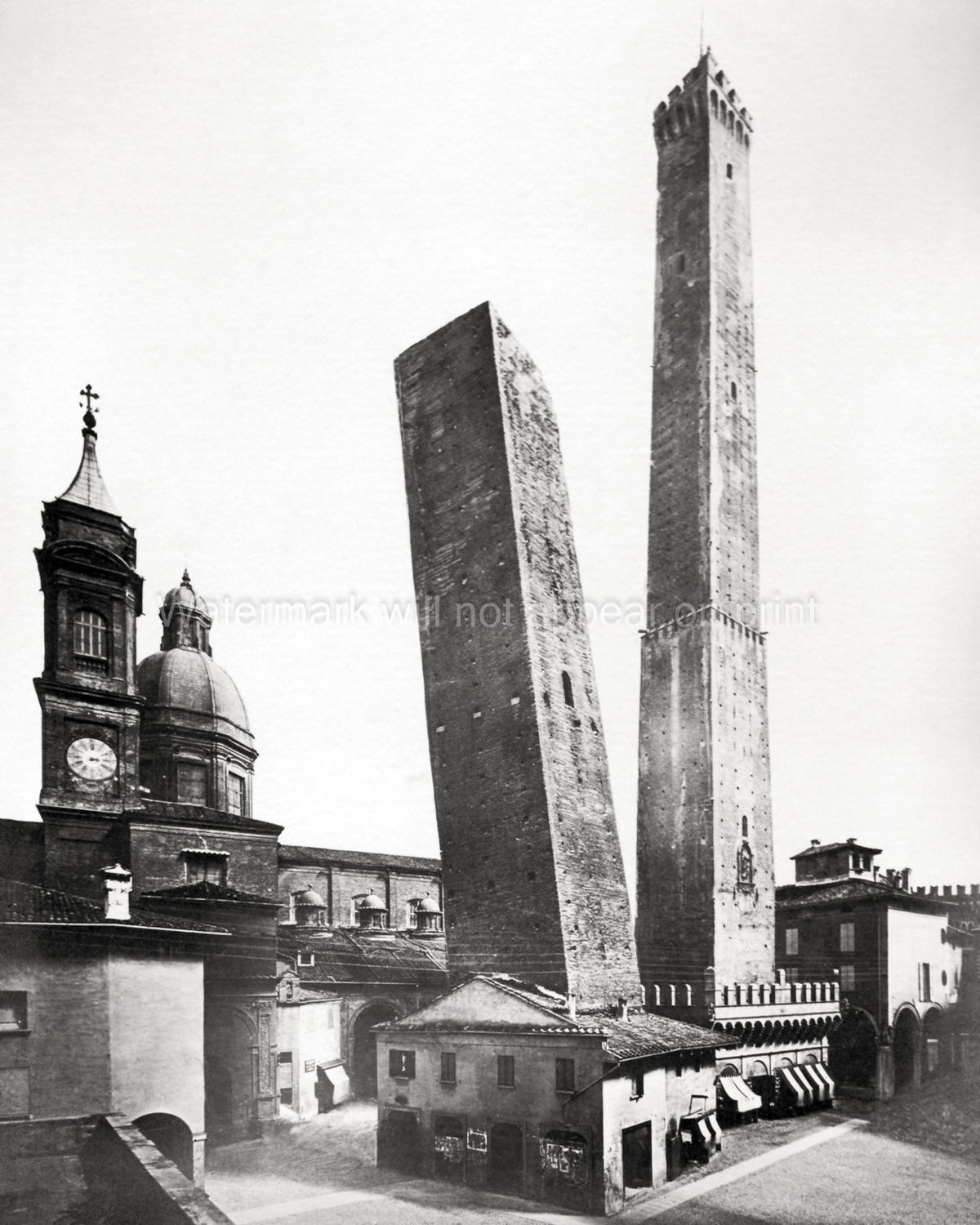 Bologna Italy 2 Towers Asinelli Garisenda Leaning Landmark Vtg. Photo 19thC.