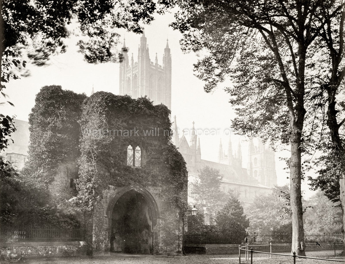 Canterbury Cathedral England Gothic Church Ivy Ruin Gatehouse Vtg. Photo 19thC.