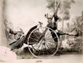 Japan Rickshaw Accident Studio Tableau Woman Man Kimono Vtg. Photo 19thC.
