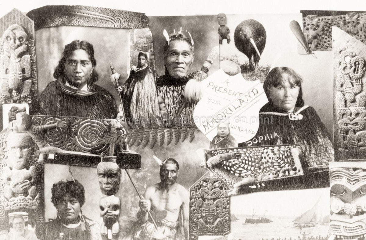 New Zealand Maori People Portraits Carvings Culture Souvenir Vtg. Photo 19thC.