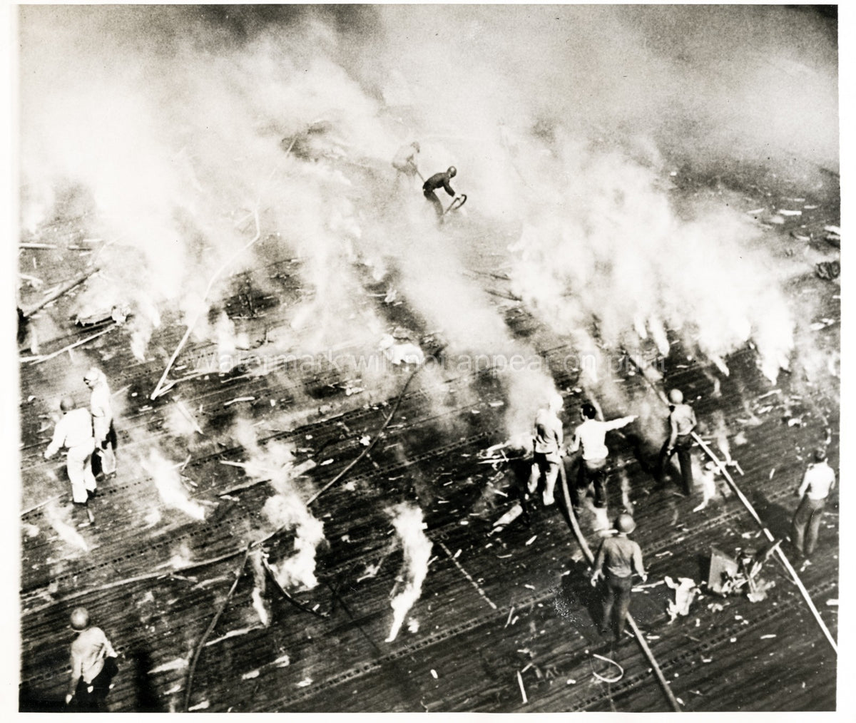 USS Intrepid Aircraft Carrier WWII Crew Fighting Fires Deck Vtg. Photo WW2