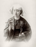 Japan Young Woman Smoking Kiseru Pipe Traditional Attire Vtg. Photo 19thC.