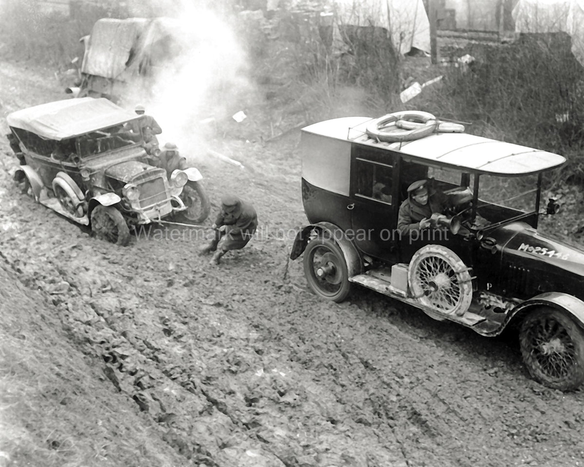 France WW1 Car Towed Mud Soldiers Military Vehicle Vtg. Photo
