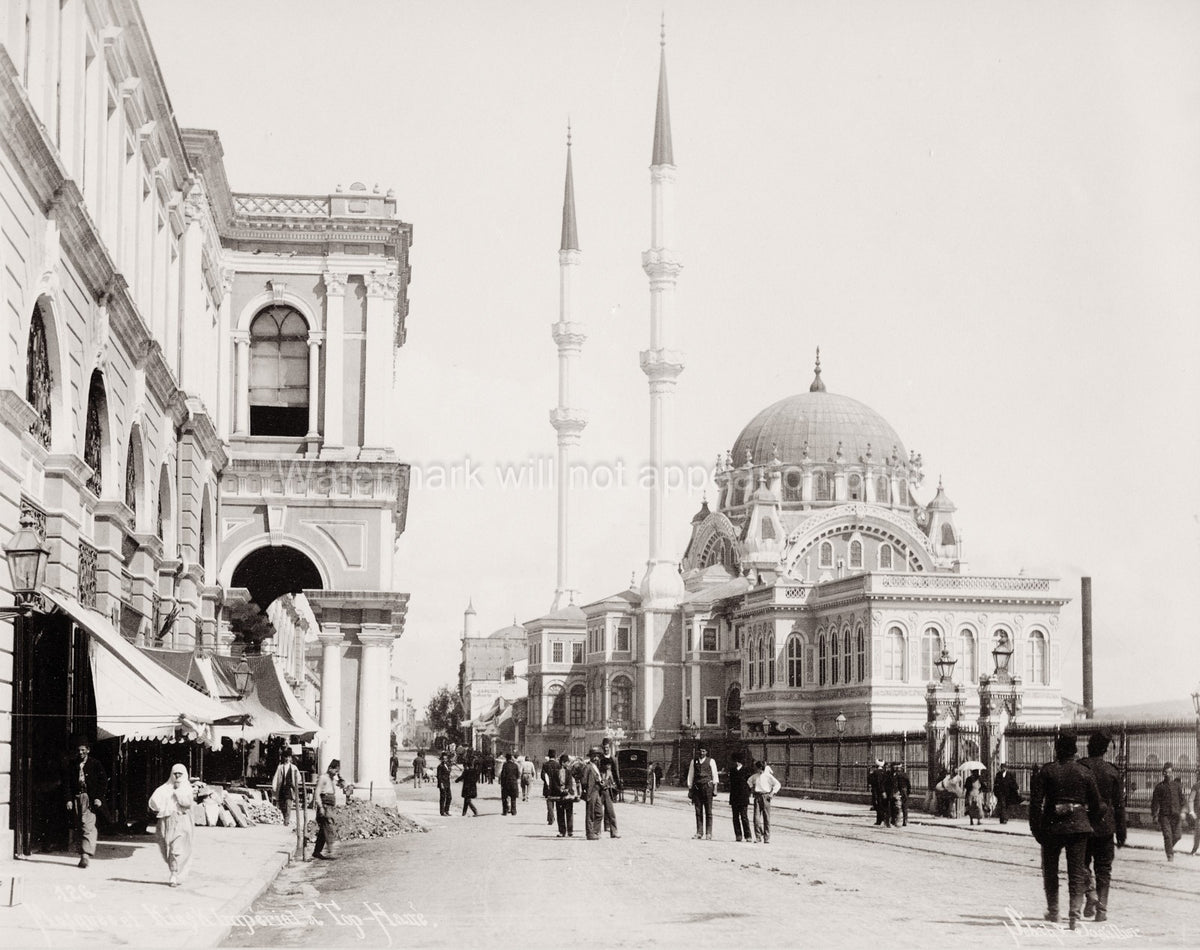 Istanbul Dolmabahe Mosque Street Scene People Architecture Vtg. Photo 19thC.