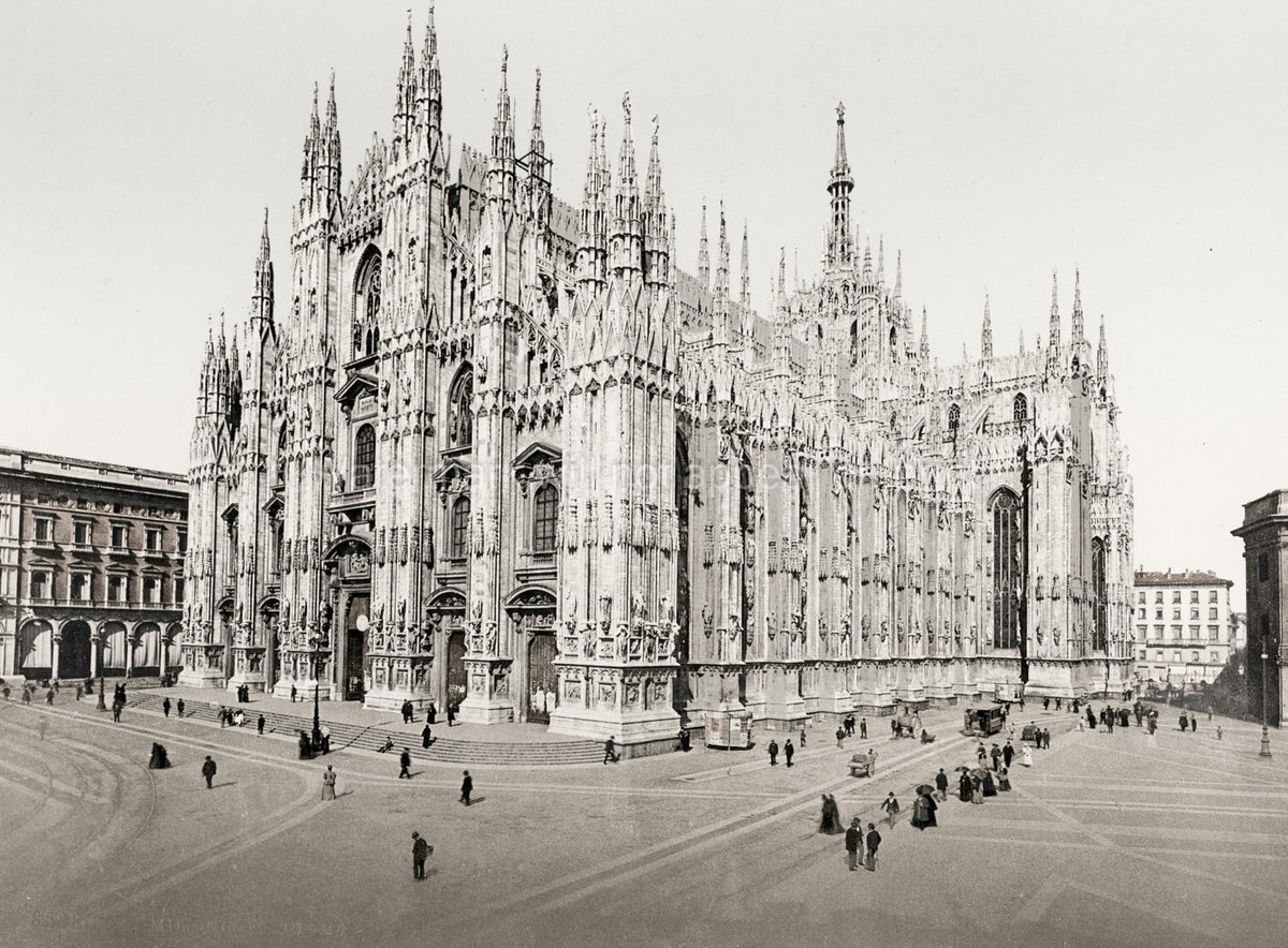 Milan Italy Duomo Cathedral Gothic Architecture Piazza Spires Vtg. Photo 19thC.