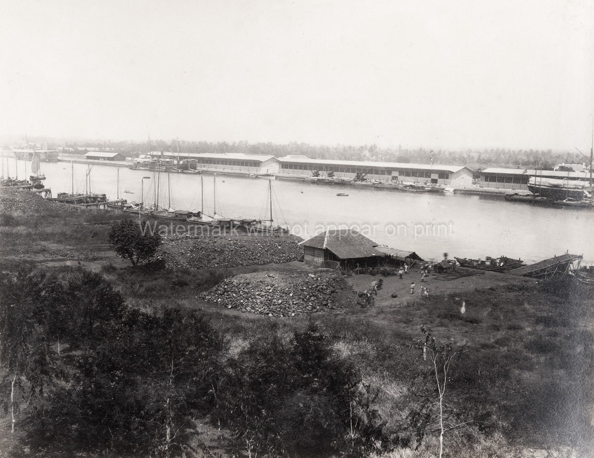 Batavia Jakarta Waterfront Harbor Canal Ships Dutch East Vtg. Photo 19thC.