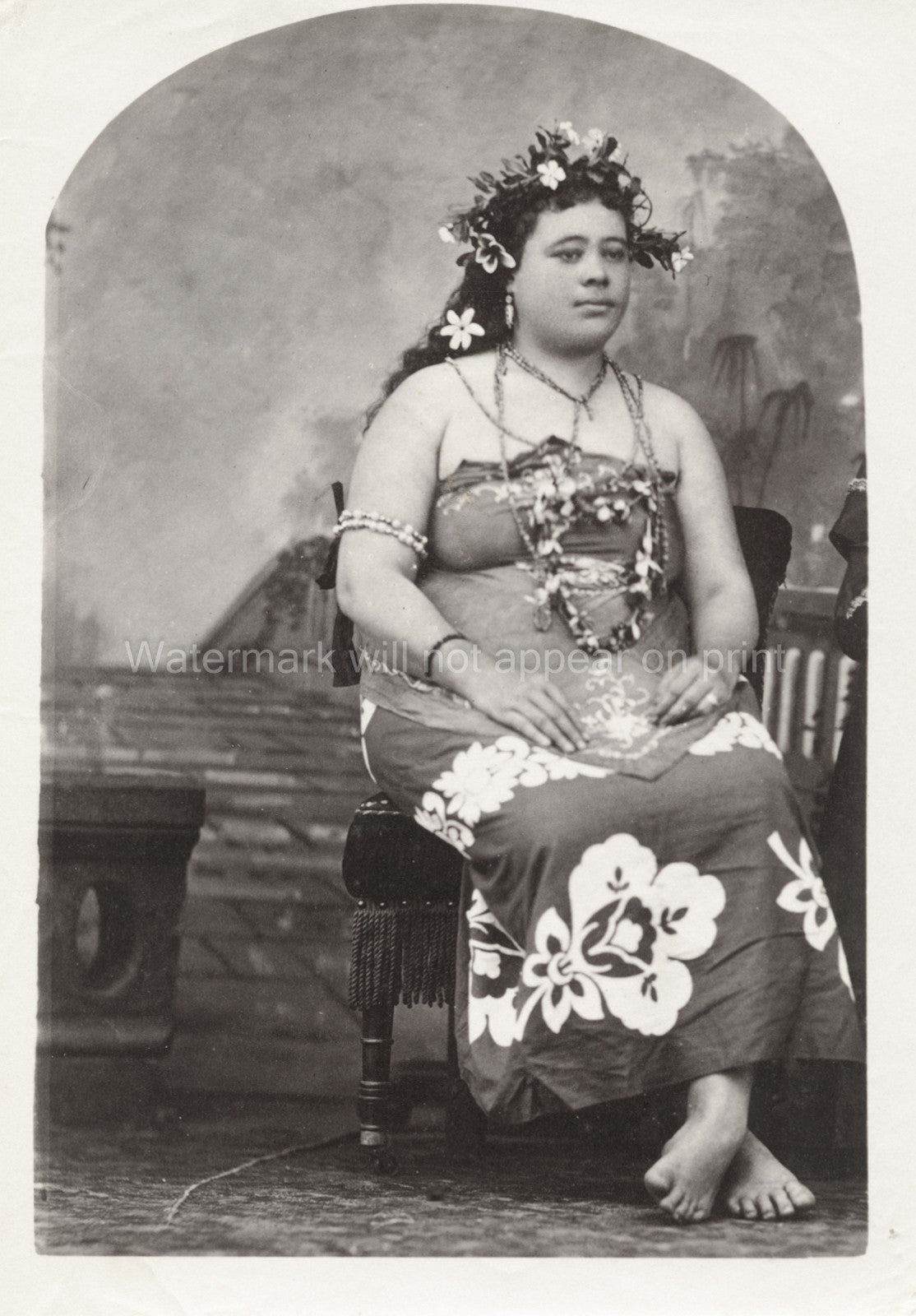 Fiji Tahiti Samoa Woman Studio Portrait Traditional Attire Vtg. Photo 19thC.