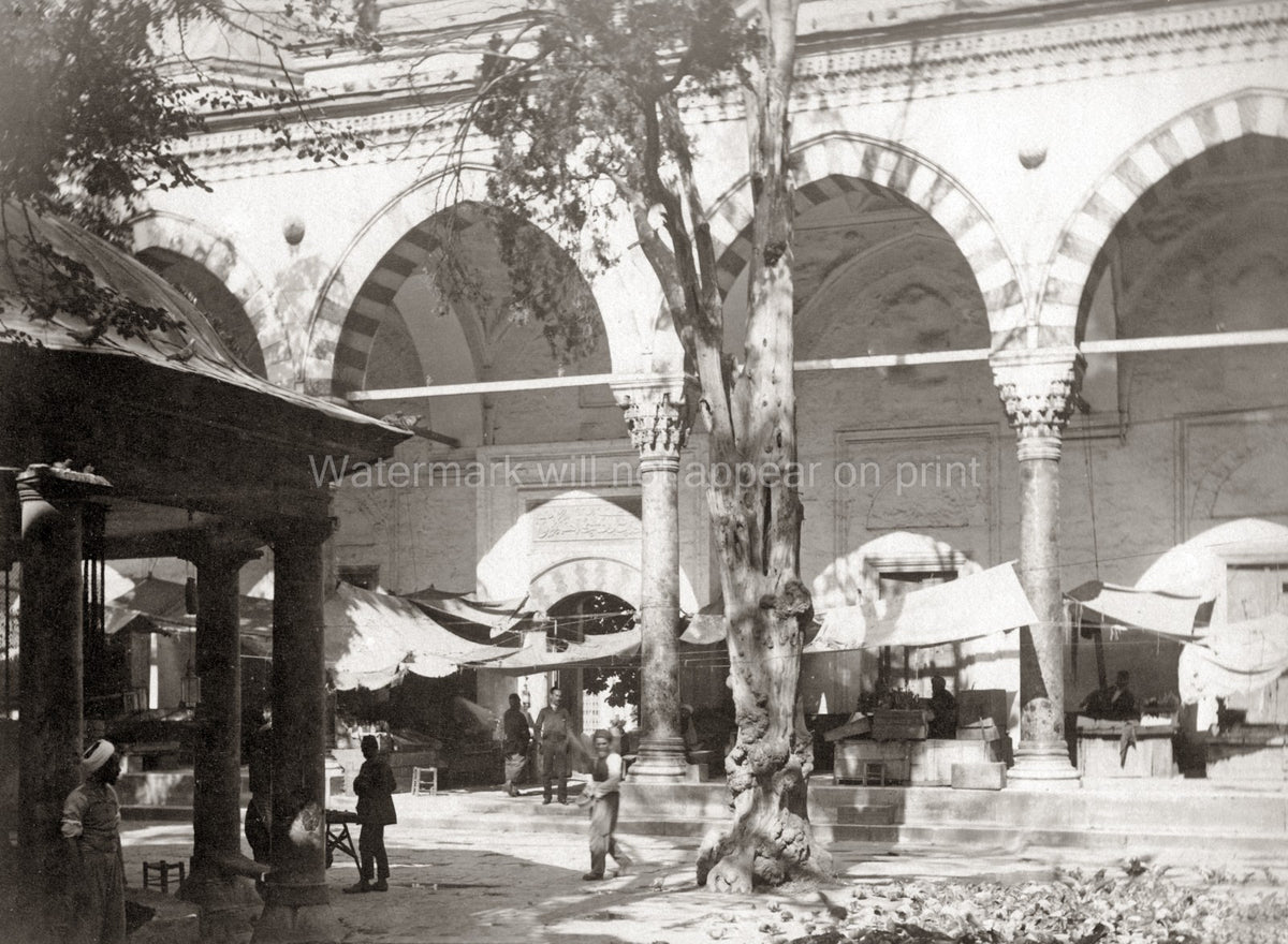 Constantinople Istanbul Turkey Mosque Courtyard Market Scene Vtg. Photo 19thC.