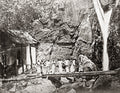 Penang Malaysia Waterfall Men Log Bridge Jungle Temple Vtg. Photo 19thC.