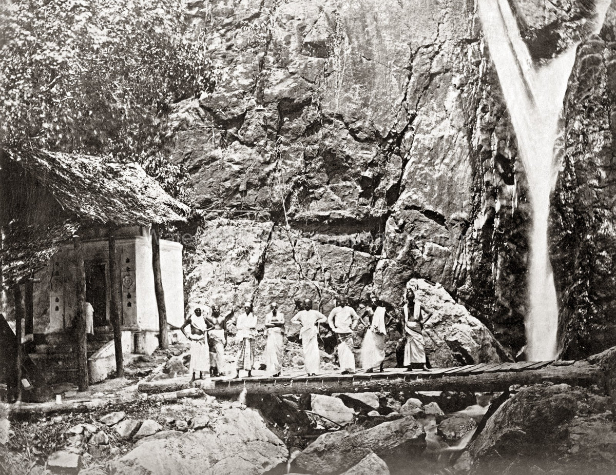 Penang Malaysia Waterfall Men Log Bridge Jungle Temple Vtg. Photo 19thC.