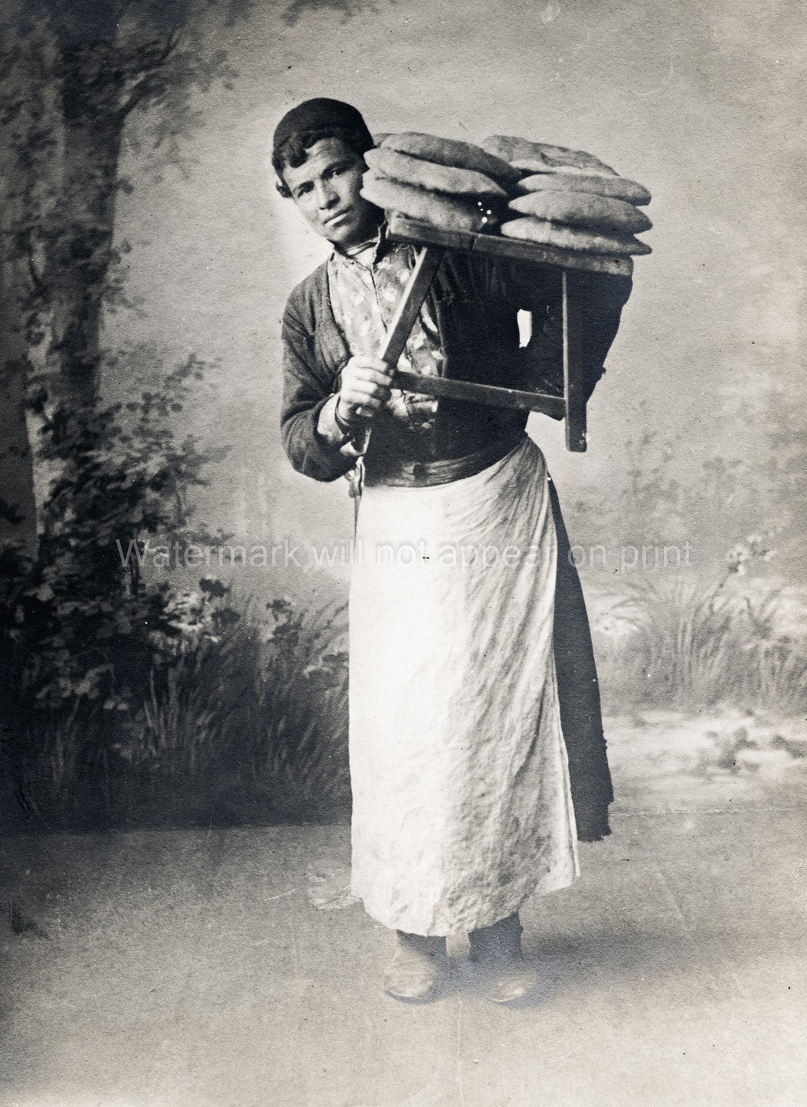Tiflis Georgia Baker Carrying Bread Vendor Portrait Caucasus Vtg. Photo 19thC.