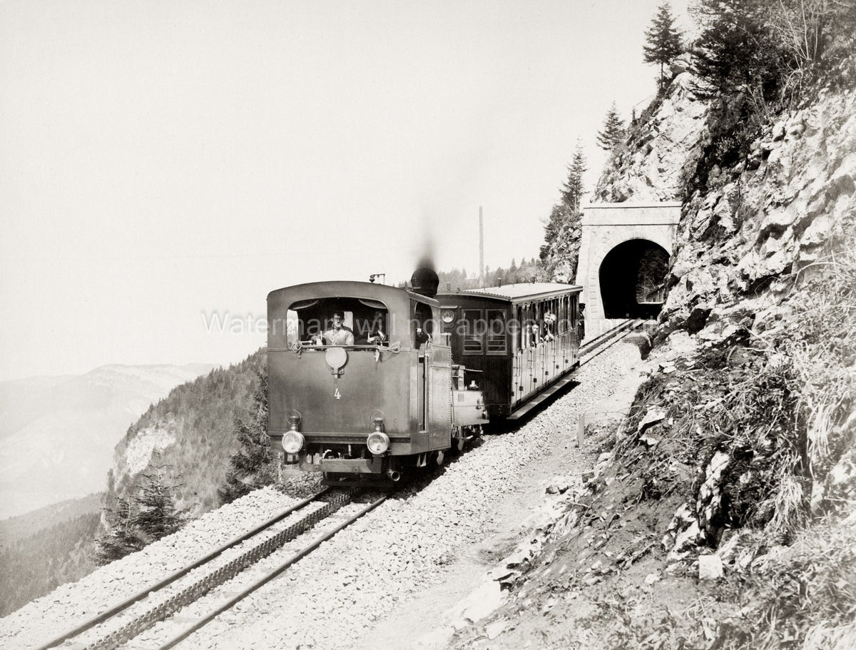 France Funicular Steam Train Engine Railway Mountain Tunnel Vtg. Photo 19thC.