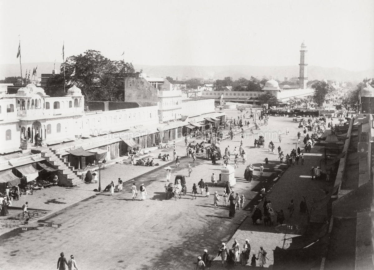 Jaipur India Jeypore Street Scene Bazaar Market Mosque Crowds Vtg. Photo 19thC.