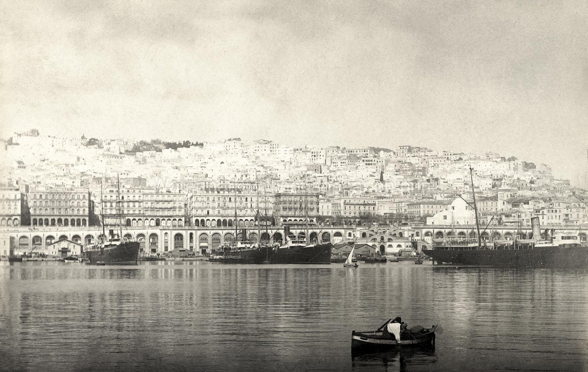 Algiers Algeria Port Harbor View Cityscape Waterfront Ships Vtg. Photo 19thC.