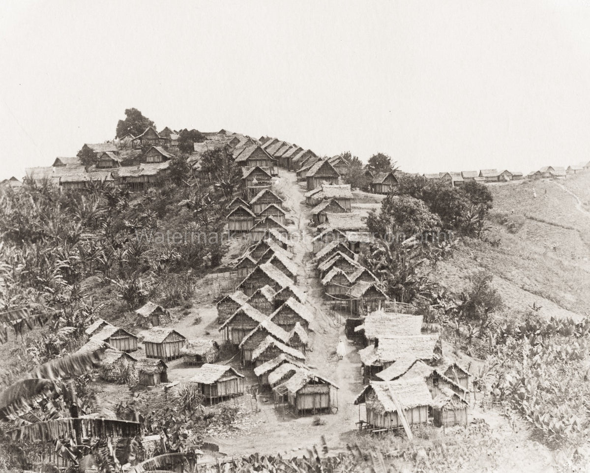 Madagascar Hill Town Village Thatched Huts Rural Dwellings Vtg. Photo 19thC.