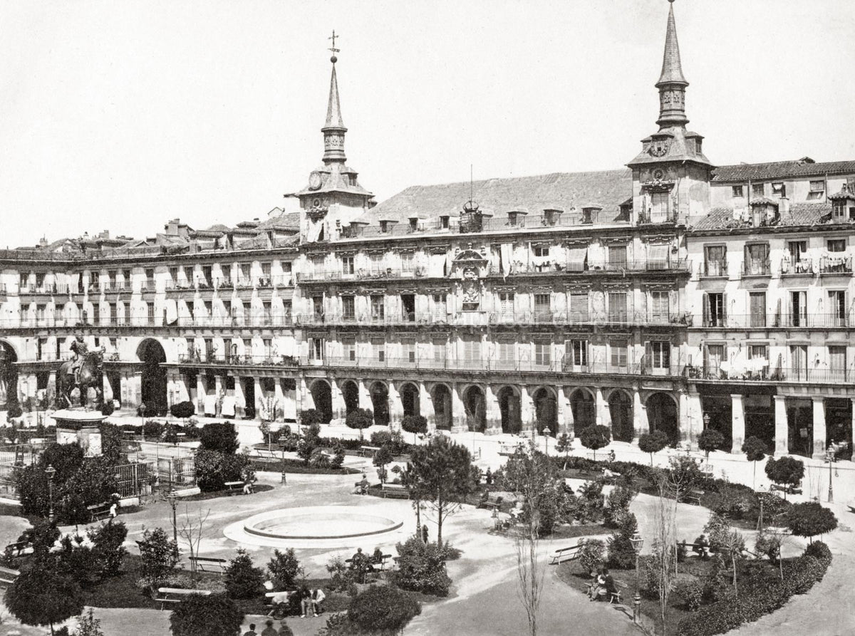 Plaza Mayor Madrid Spain Palace Facade Architecture Gardens Vtg. Photo 19thC.