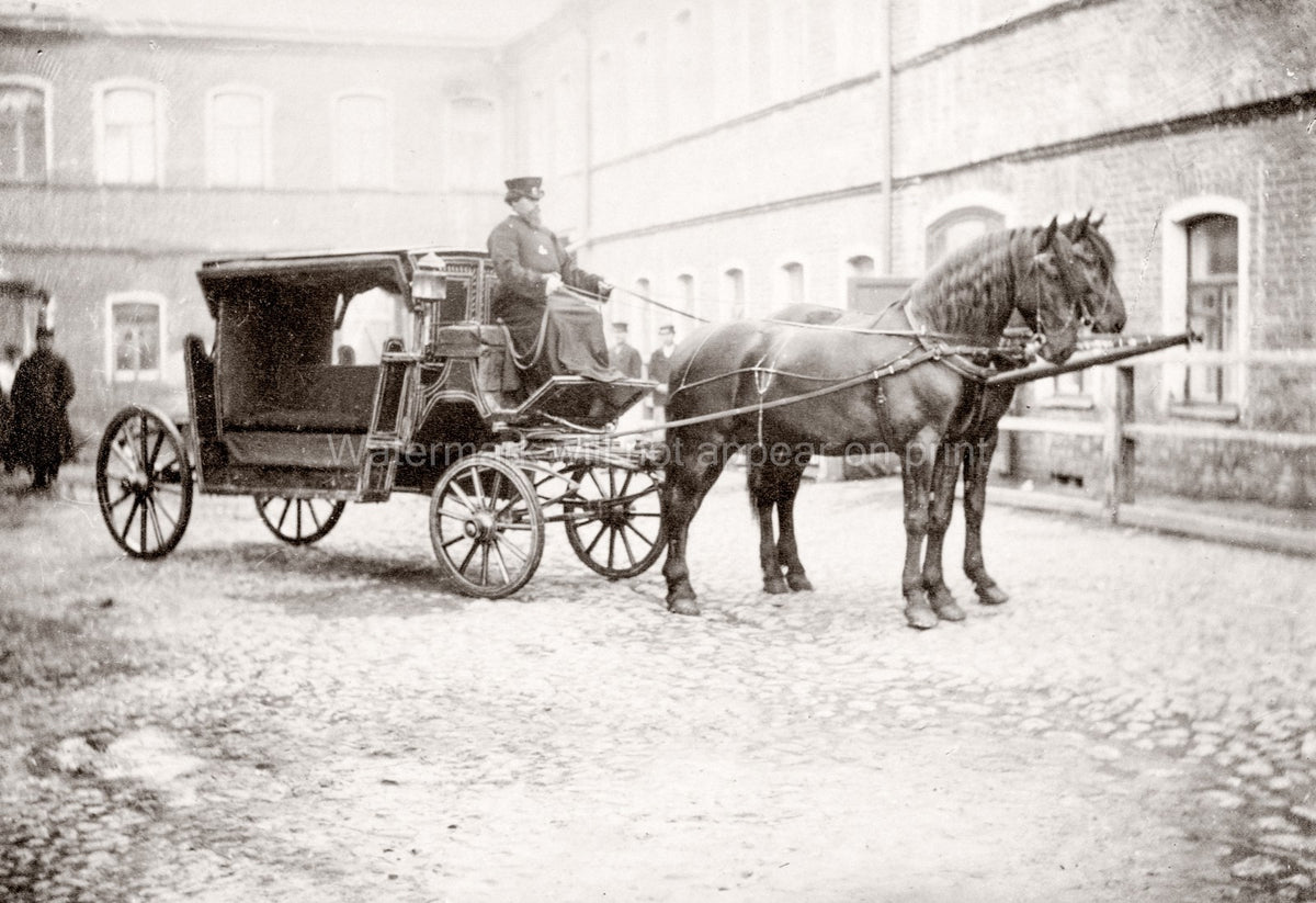Russian Horse Drawn Carriage Omnibus Moscow Coachman Uniform Vtg. Photo 19thC.