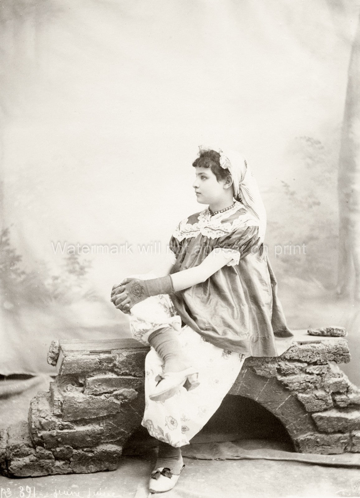 Jewish Girl North Africa Tunisia Studio Portrait Traditional Vtg. Photo 19thC.