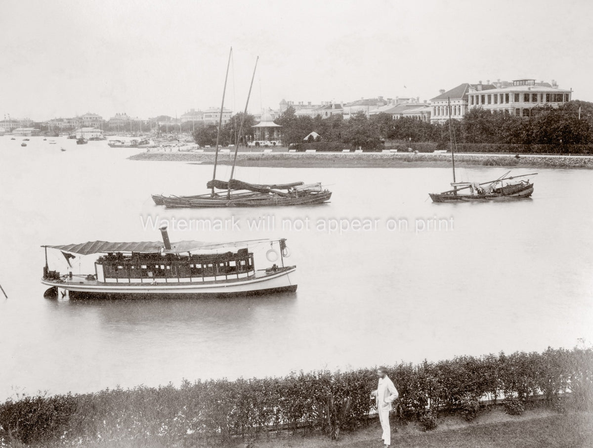 Shanghai China Boats Creek Bund Waterfront Junks Vtg. Photo 19thC.