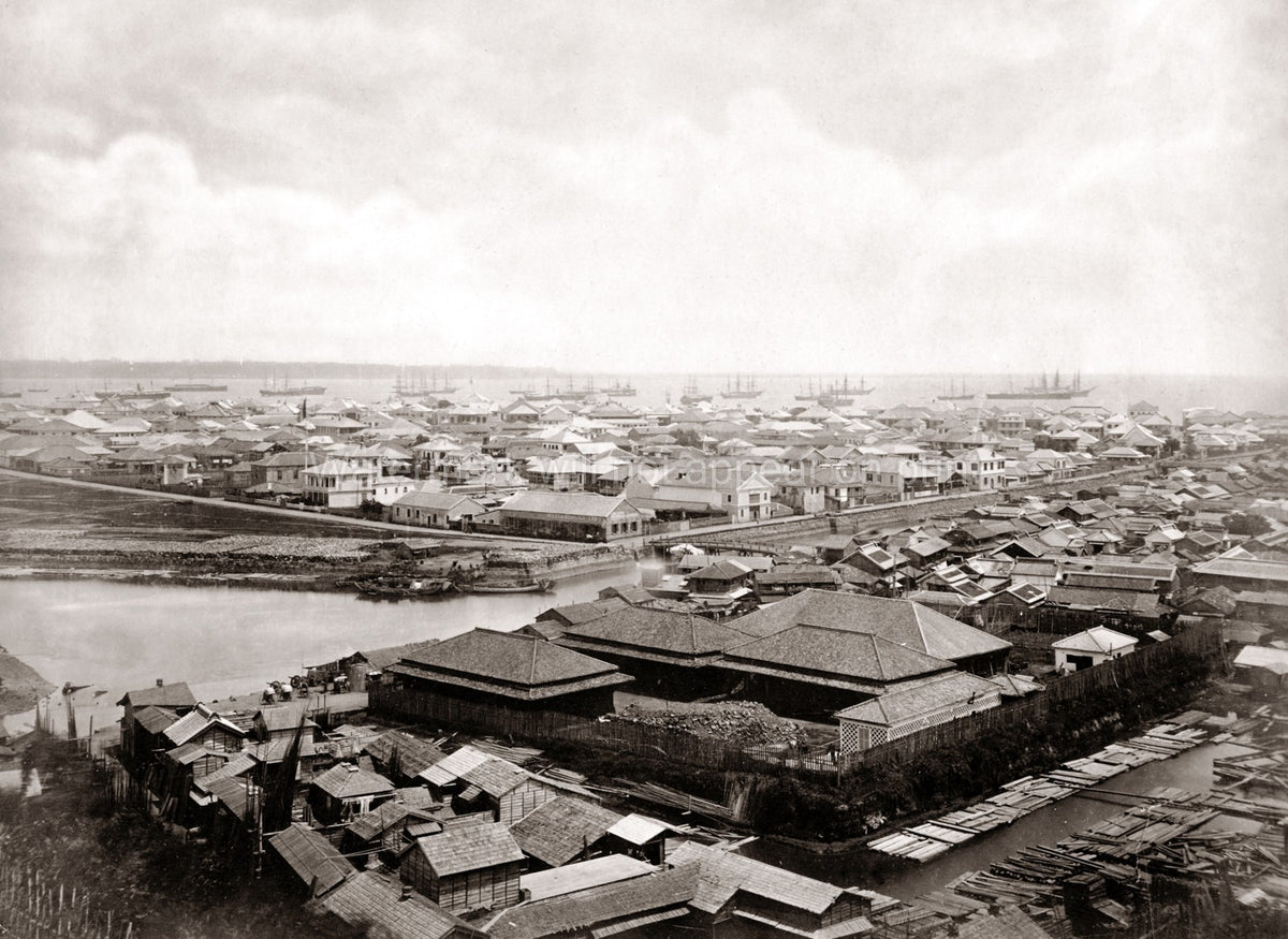 Yokohama Japan Cityscape Harbor Port Ships Waterfront Vtg. Photo 19thC.