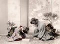 Japan Formal Greeting Present Women Kimono Traditional Bowing Vtg. Photo 19thC.