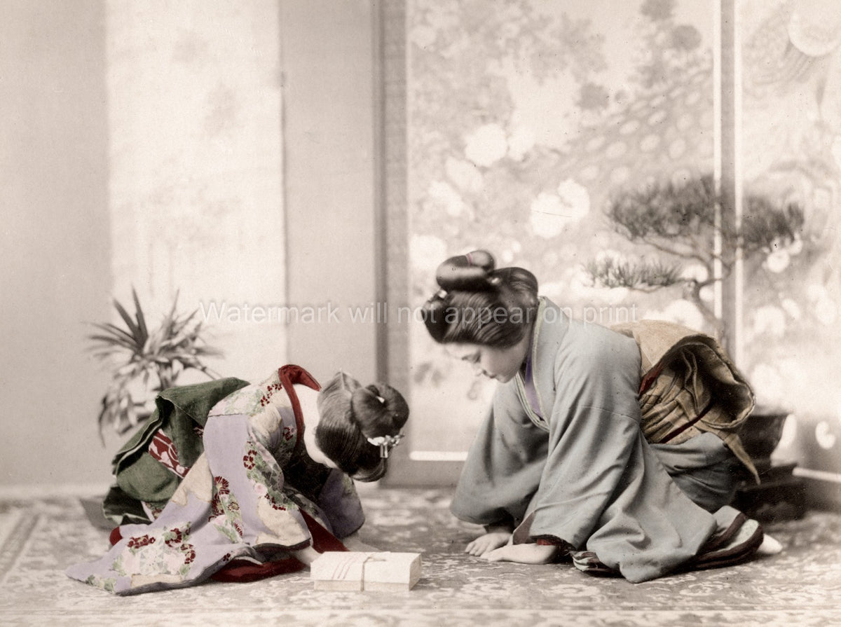 Japan Formal Greeting Present Women Kimono Traditional Bowing Vtg. Photo 19thC.