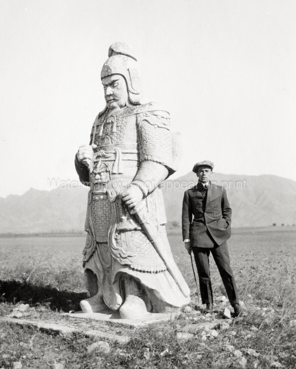 China Ming Tombs Stone Warrior Soldier Statue Sculpture Man Vtg. Photo 20thC.