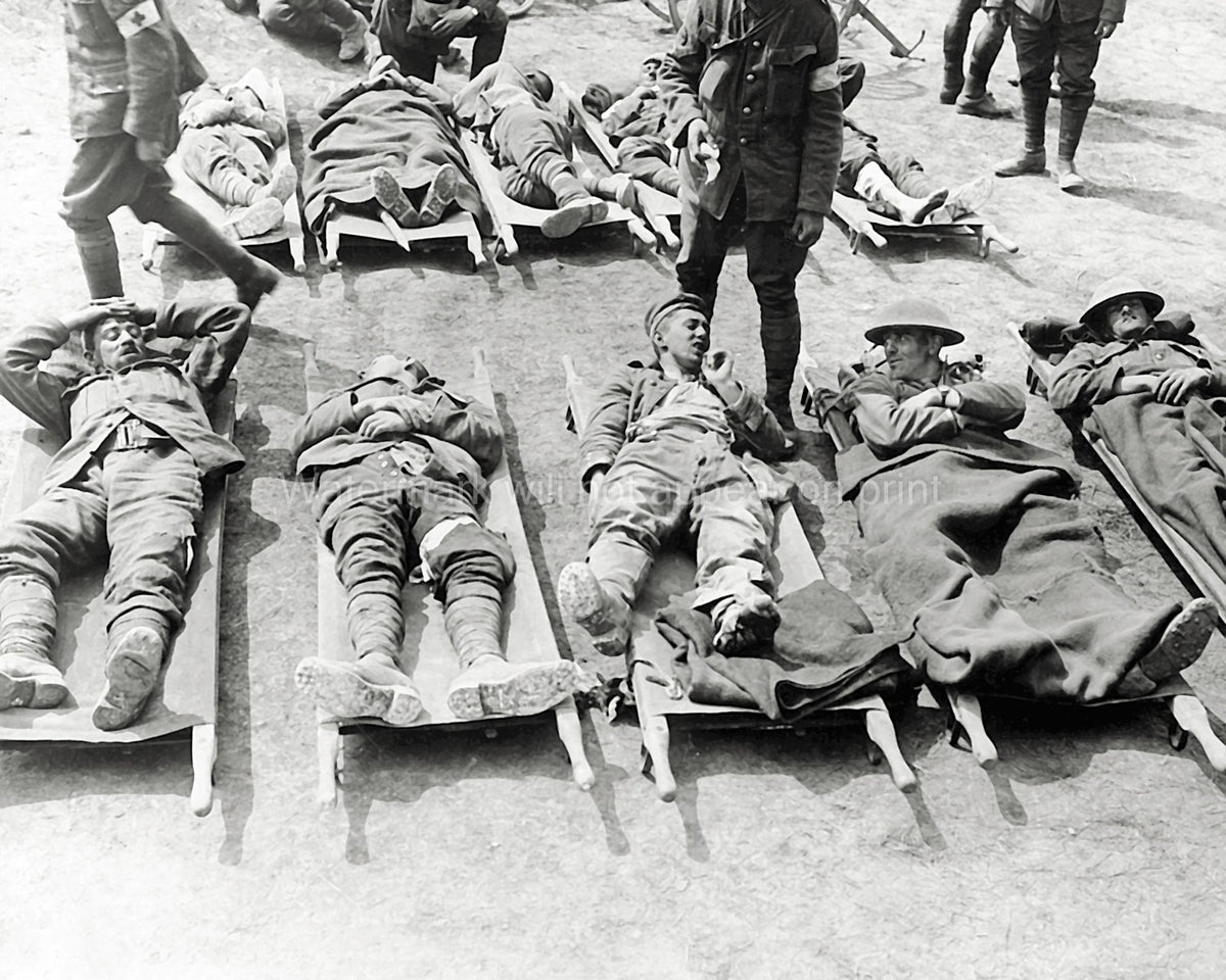 France Wounded Men Stretchers Soldiers Medical Army WW1 WWI Vtg. Photo
