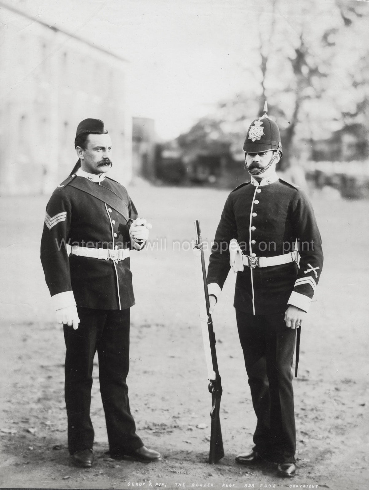 British Army Border Regiment Sergeant Private Uniforms Rifles Vtg. Photo 19thC.