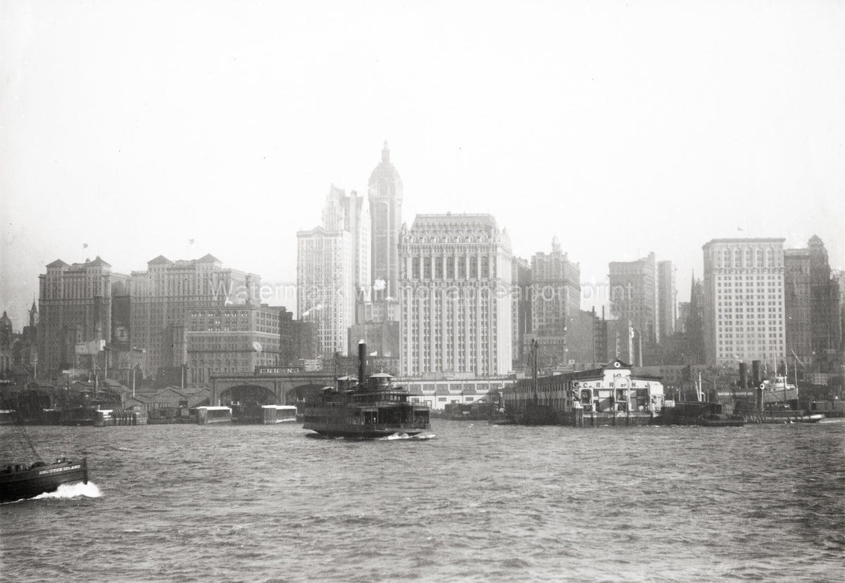 New York Manhattan Waterfront Skyline Ferry Harbor Skyscrapers Vtg. Photo 20thC.