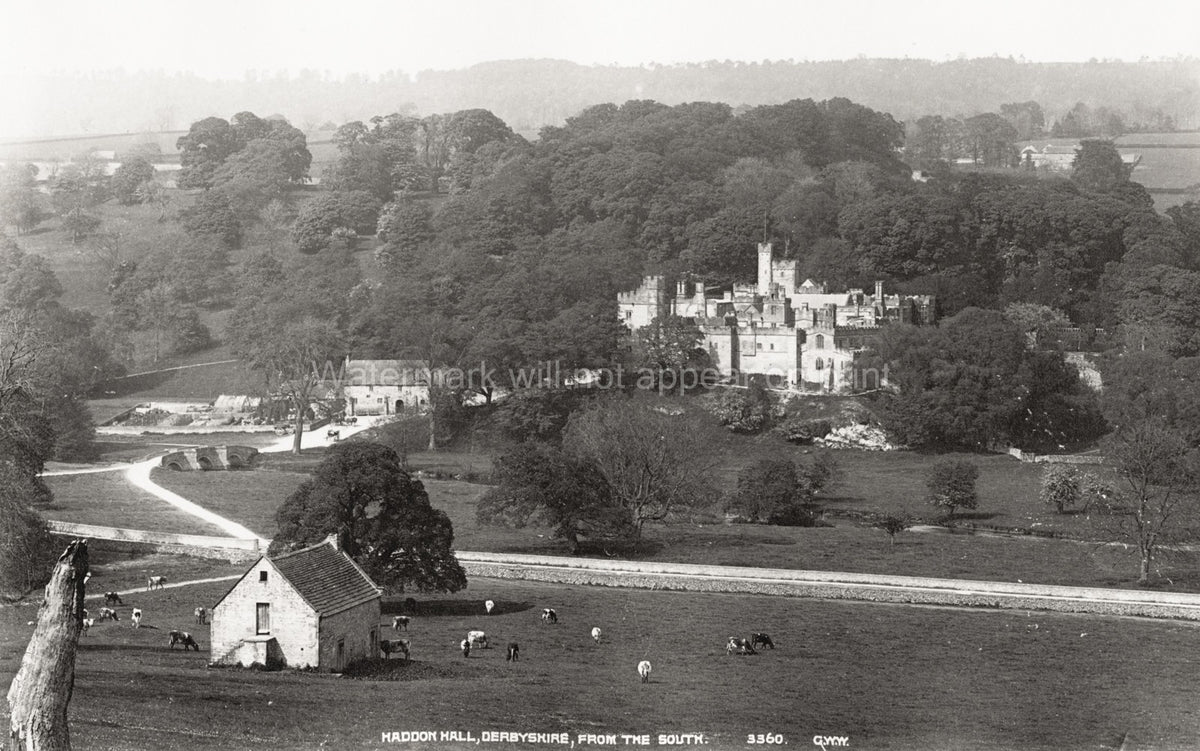 Haddon Hall Derbyshire Castle Park Countryside Landscape Vtg. Photo 19thC.