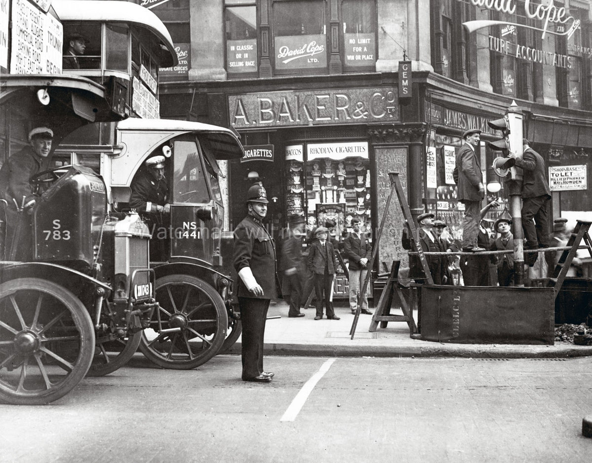 London Street Scene Double-Decker Bus Policeman Traffic Vtg. Photo 20thC.