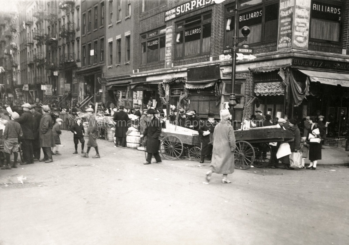 Lower East Side Manhattan Cart Vendors Street Scene Billiards Vtg. Photo 20thC.