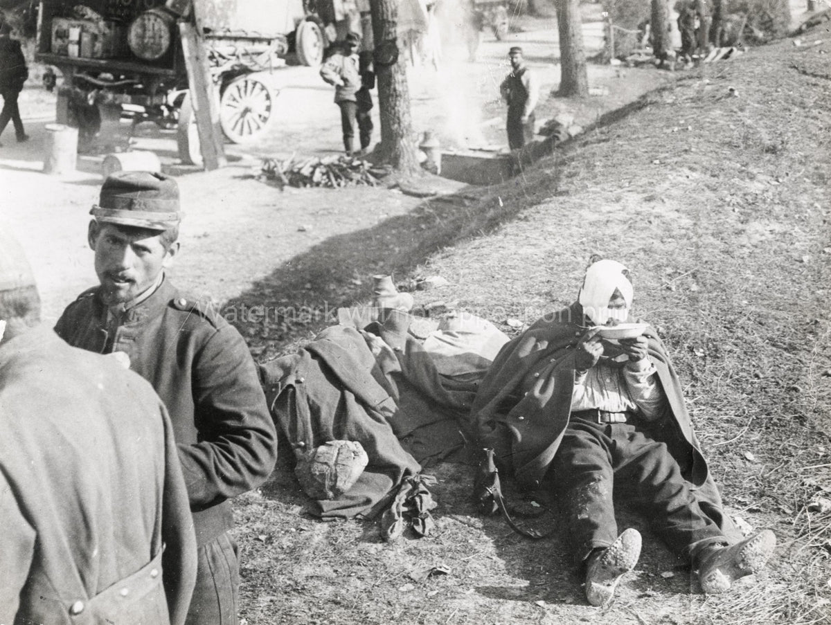 Wounded French Soldier Field Kitchen Epernay WW1 Camp Vtg. Photo