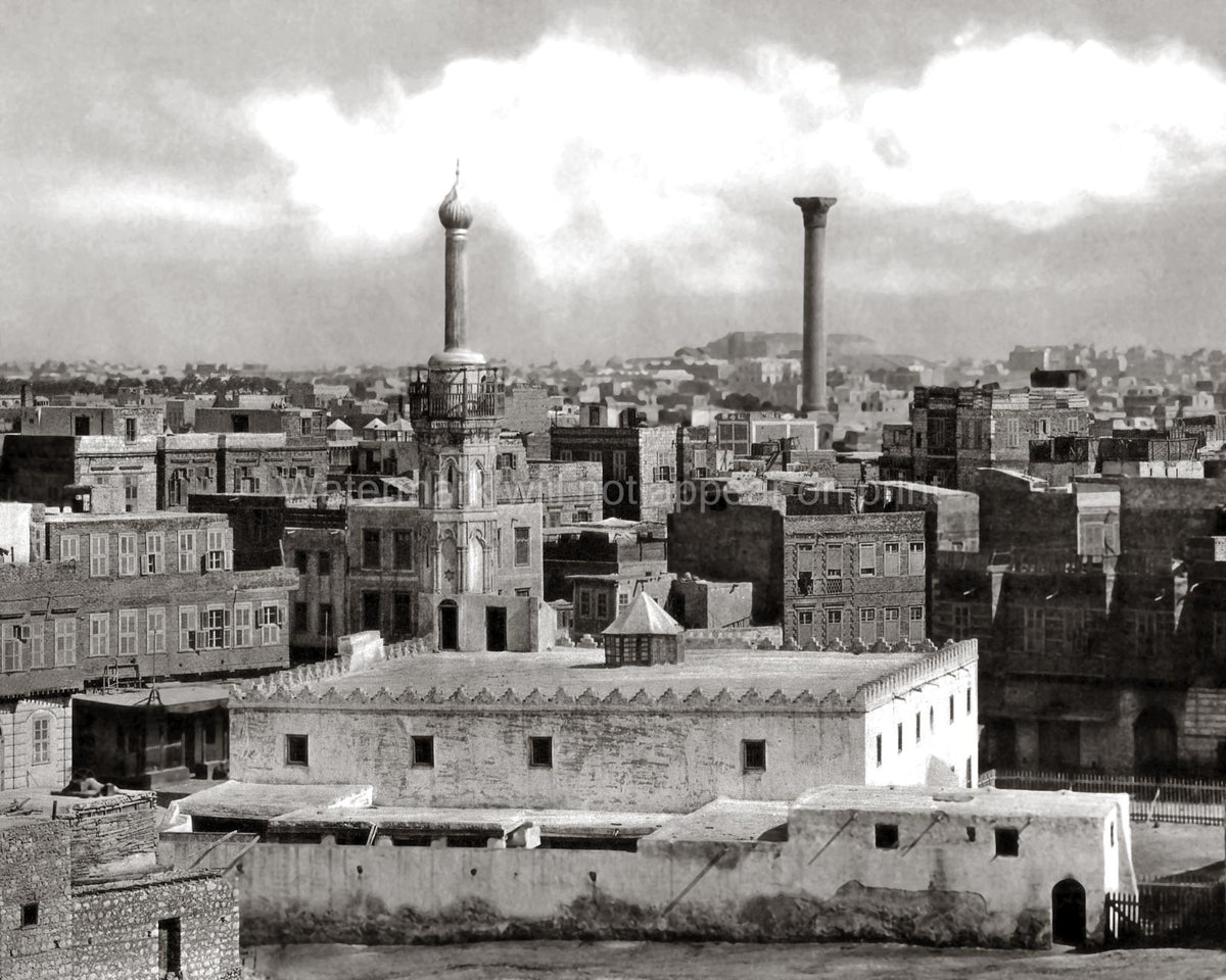 Cairo Egypt Cityscape Minaret Mosque Rooftops Architecture Vtg. Photo 19thC.