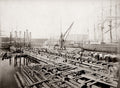 London Dockyard Scene Cranes Ships Harbor Industrial Maritime Vtg. Photo 19thC.