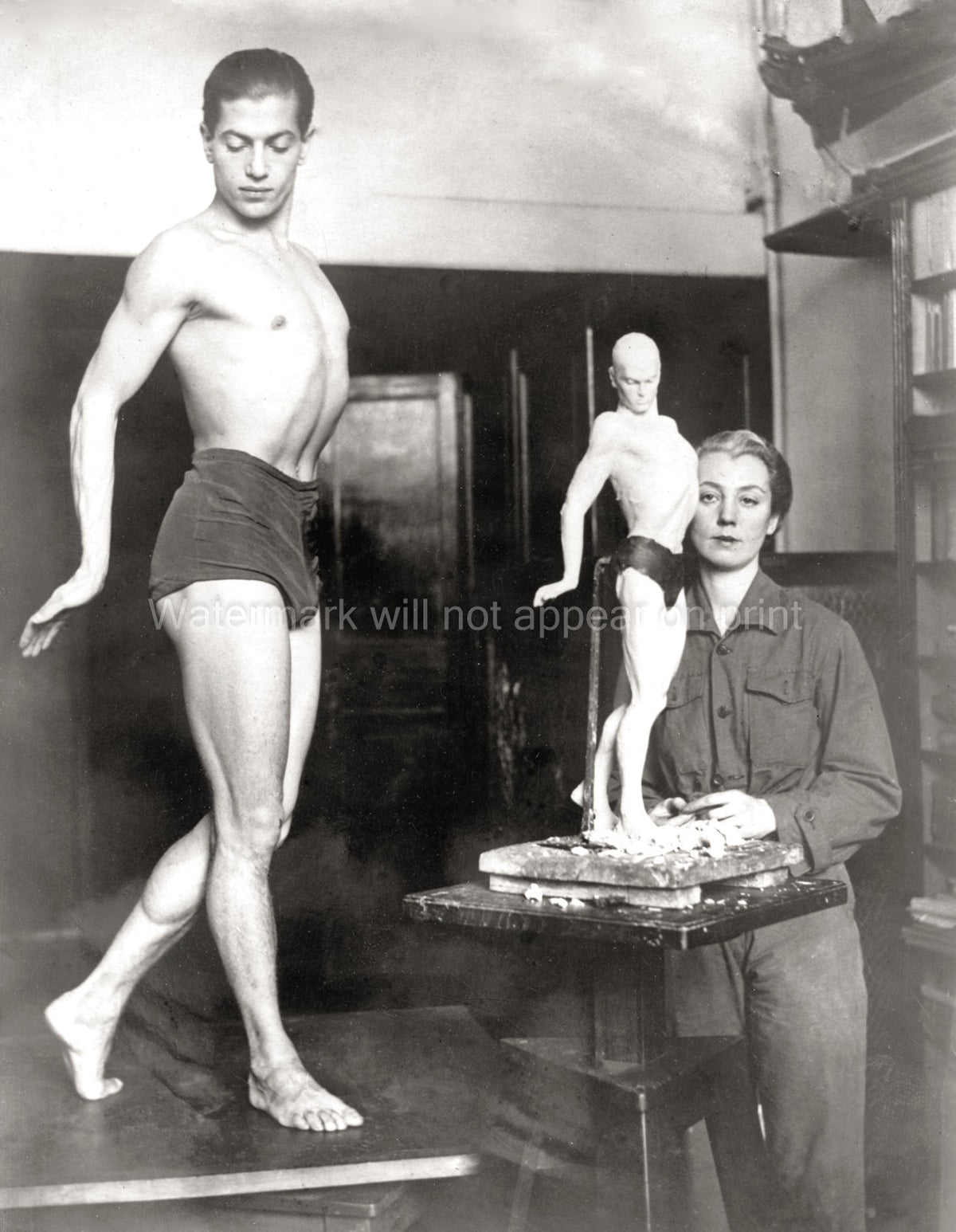 Paris Ballet Dancer Poses Sculptor Male Model Artist Studio Vtg. Photo 20thC.