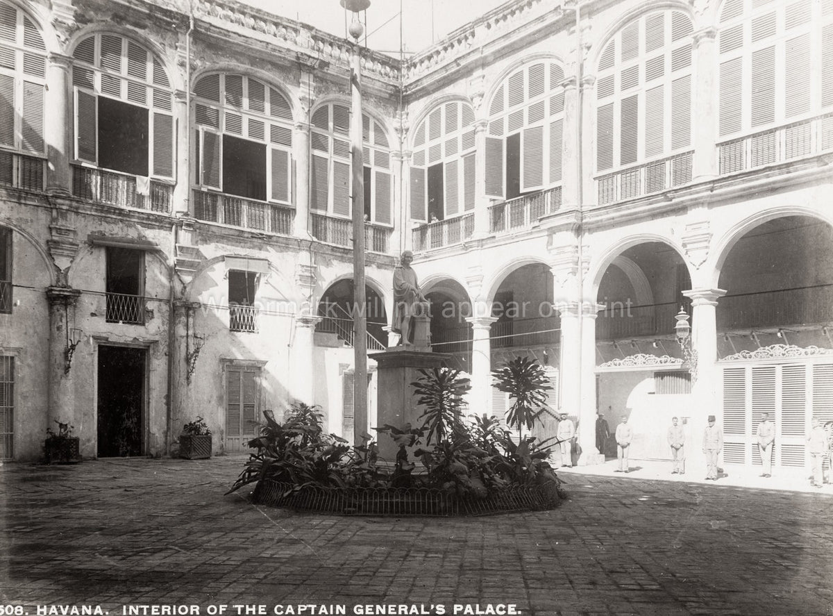 Havana Cuba Captain General's Palace Courtyard Statue Arches Vtg. Photo 19thC.