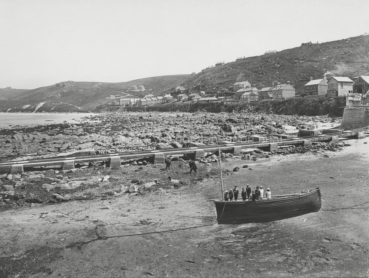 Sennen Cove Cornwall Children Boat Rocky Beach Coastline Vtg. Photo 19thC.