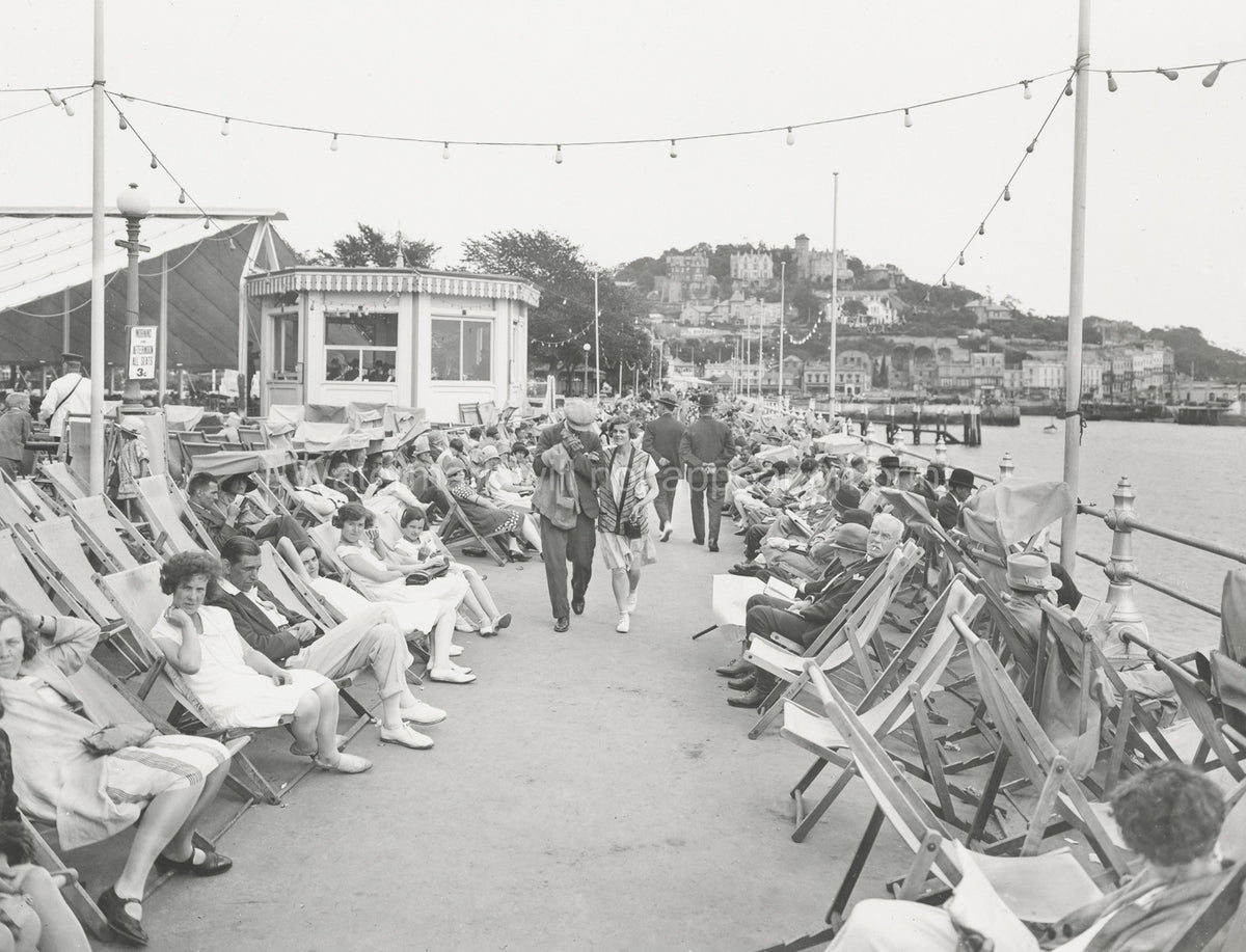 Torquay Devon Promenade Scene People Deckchairs Seaside Pier Vtg. Photo 19thC.