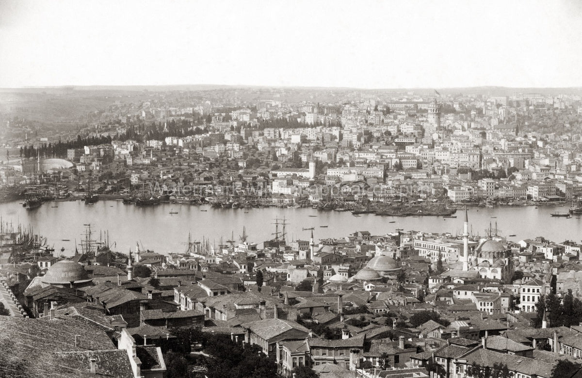 Constantinople Istanbul Turkey Cityscape Harbor Ships Mosques Vtg. Photo 19thC.