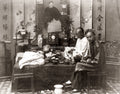Chinese Men Smoking Opium Traditional Clothing Queue Hairstyle Vtg. Photo 19thC.