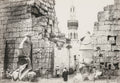 Luxor Egypt Great Temple Entrance Ruins Statues Hieroglyphics Vtg. Photo 19thC.
